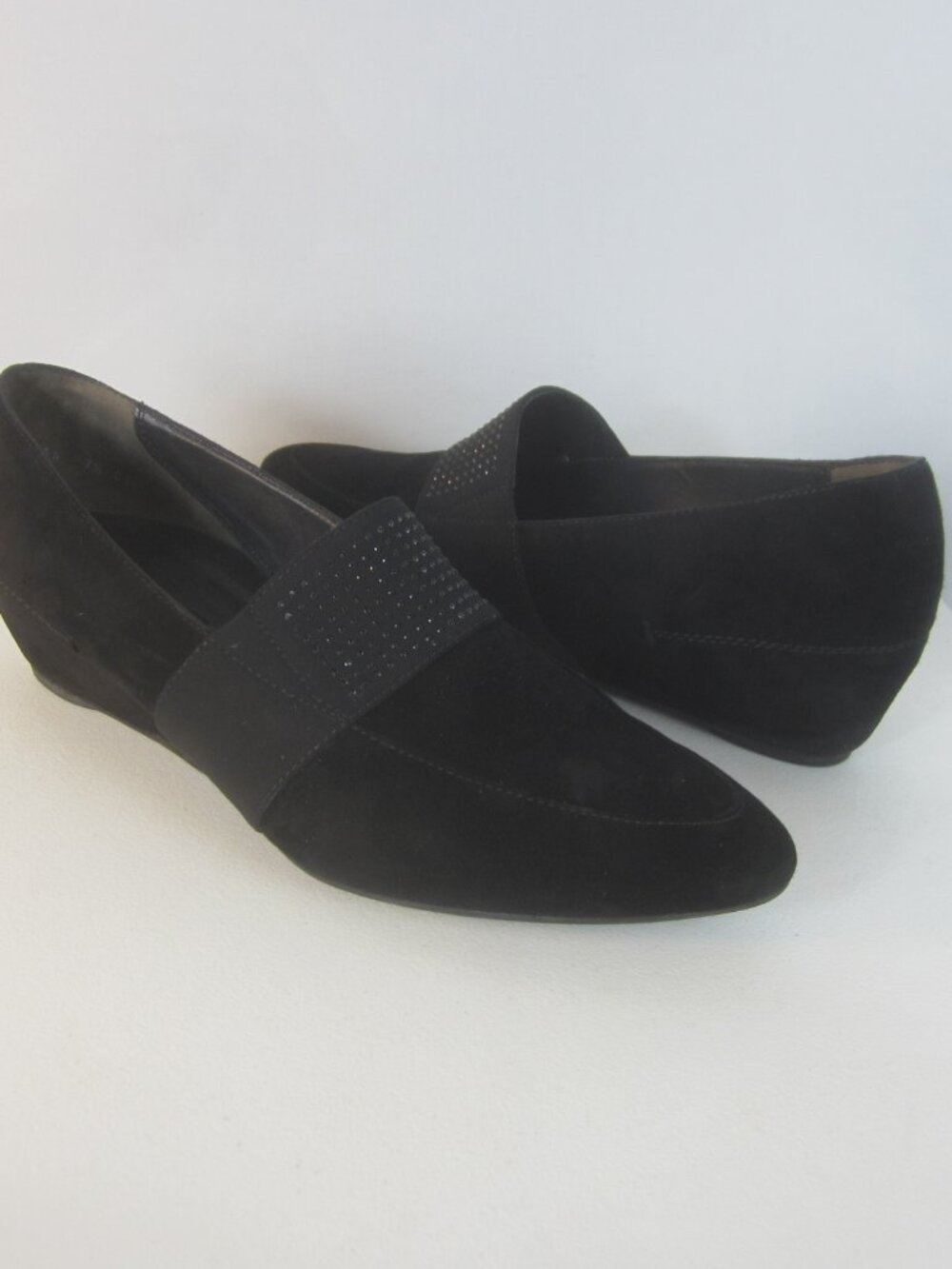 Paul Green Women 9.5 Black Suede Wedge Pumps Slip On Loafers Sparkle Austria - Picture 10 of 14